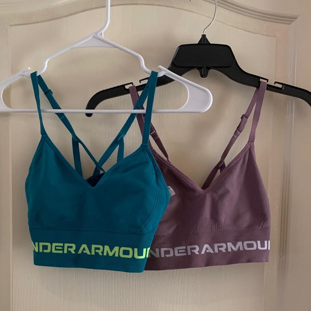 2 Under Armour Women's Sports Bras - Teal and Mauve